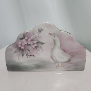 Vintage Hosman Goose Duck Mail Envelope Napkin Holder W Scalloped Edges.